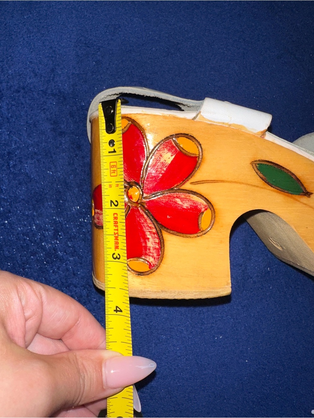 Rare Vintage 1970s Hand Painted Floral Wooden Platform Sandals Sz 7 Boho Disco - Picture 6 of 6